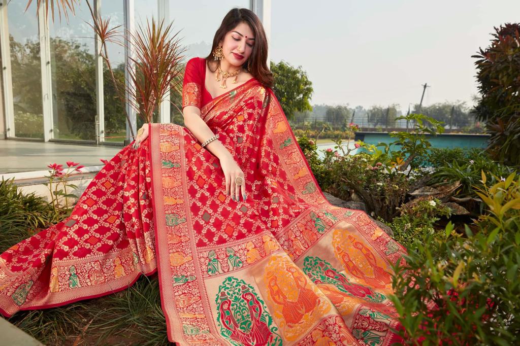 Punch Pink Handcrafted Kanjivaram Saree with All-Over Zari Weaving