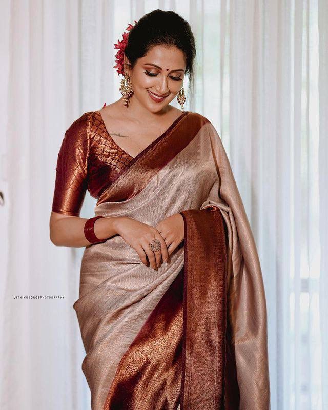 Elegant Banarasi Soft Silk Saree with Copper Zari Weaving