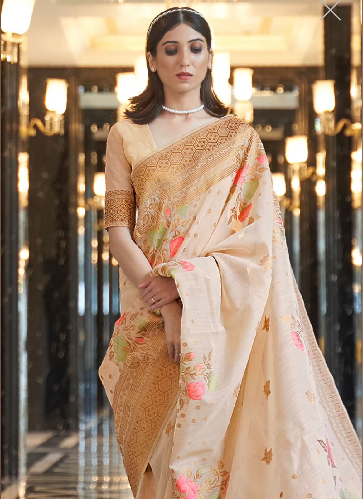 Premium Banarasi Saree – Soft Silk, Stunning Luster, and Golden Jewelry