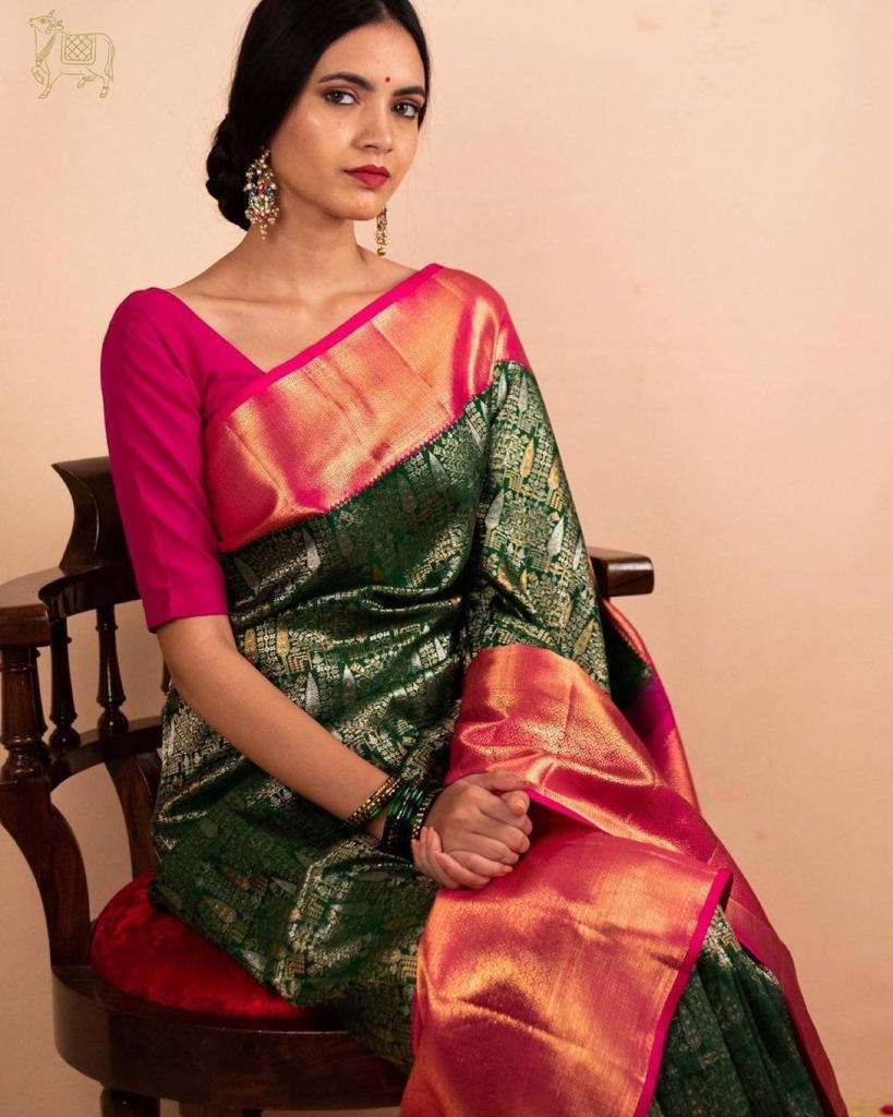 Banarasi Katan Silk Saree in Fuchsia with Zari Brocade Palla & Floral Jaal Pattern