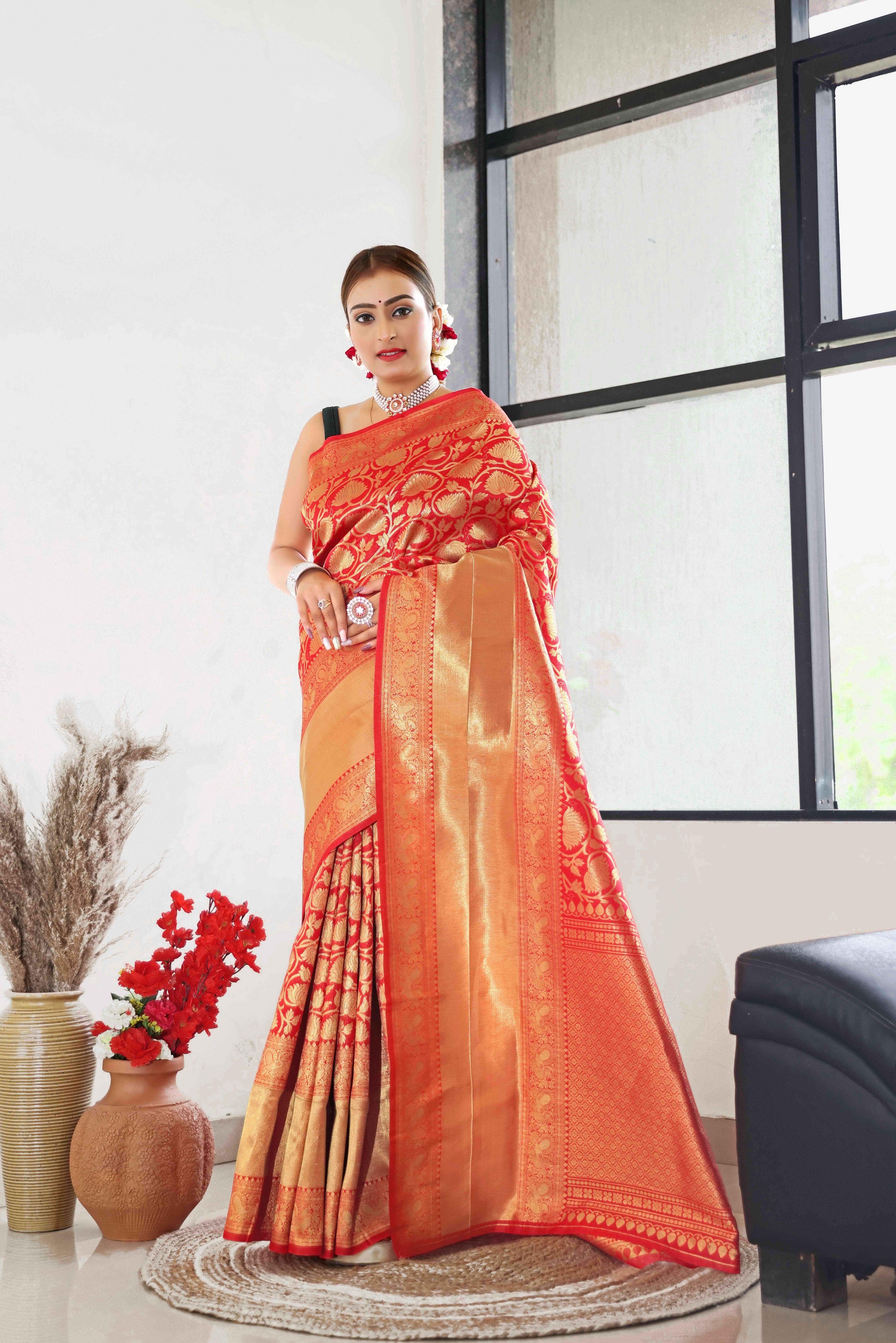 Shakuntala Banarasi Soft Silk Saree with Rich Gold Zari & Jacquard Weave – Classic Traditional Motifs