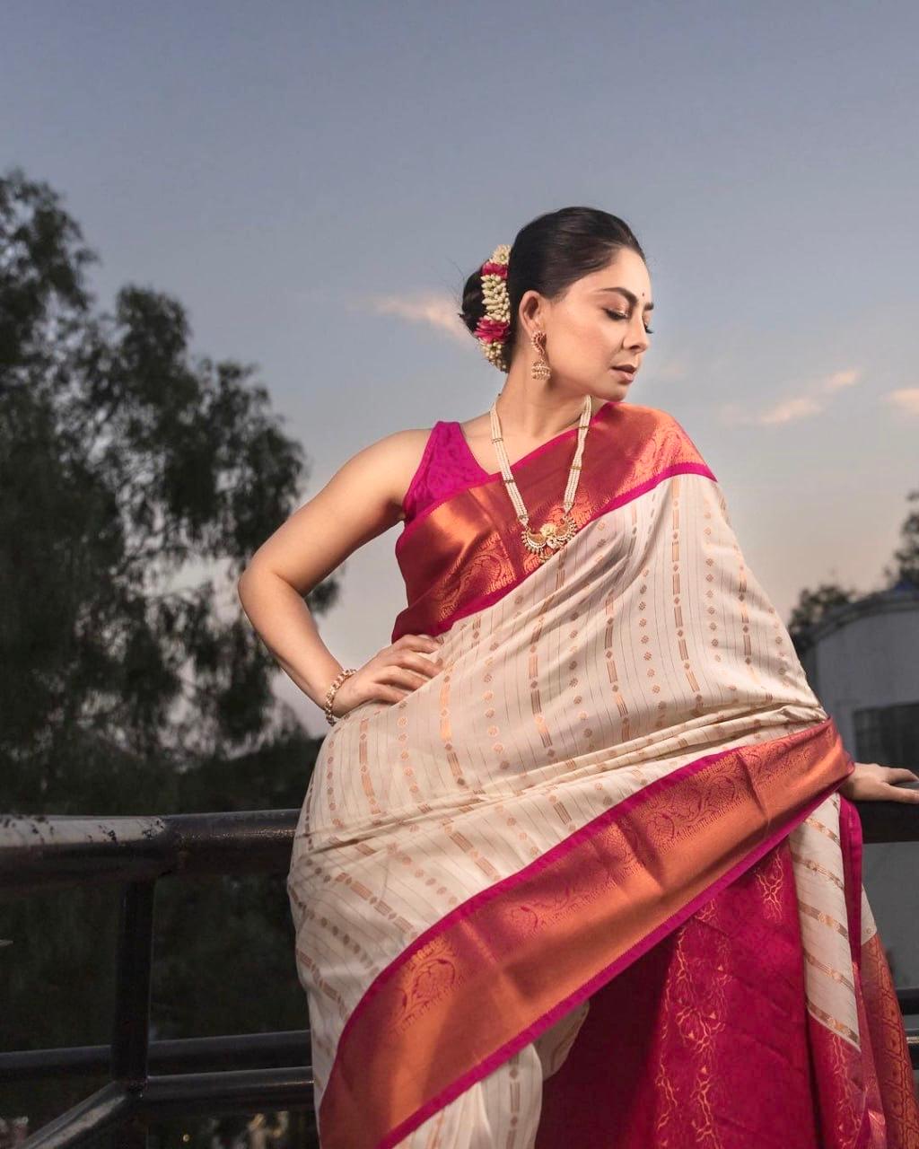 Banarasi Soft Silk Saree with Exquisite Brocade & Copper Zari Weaving
