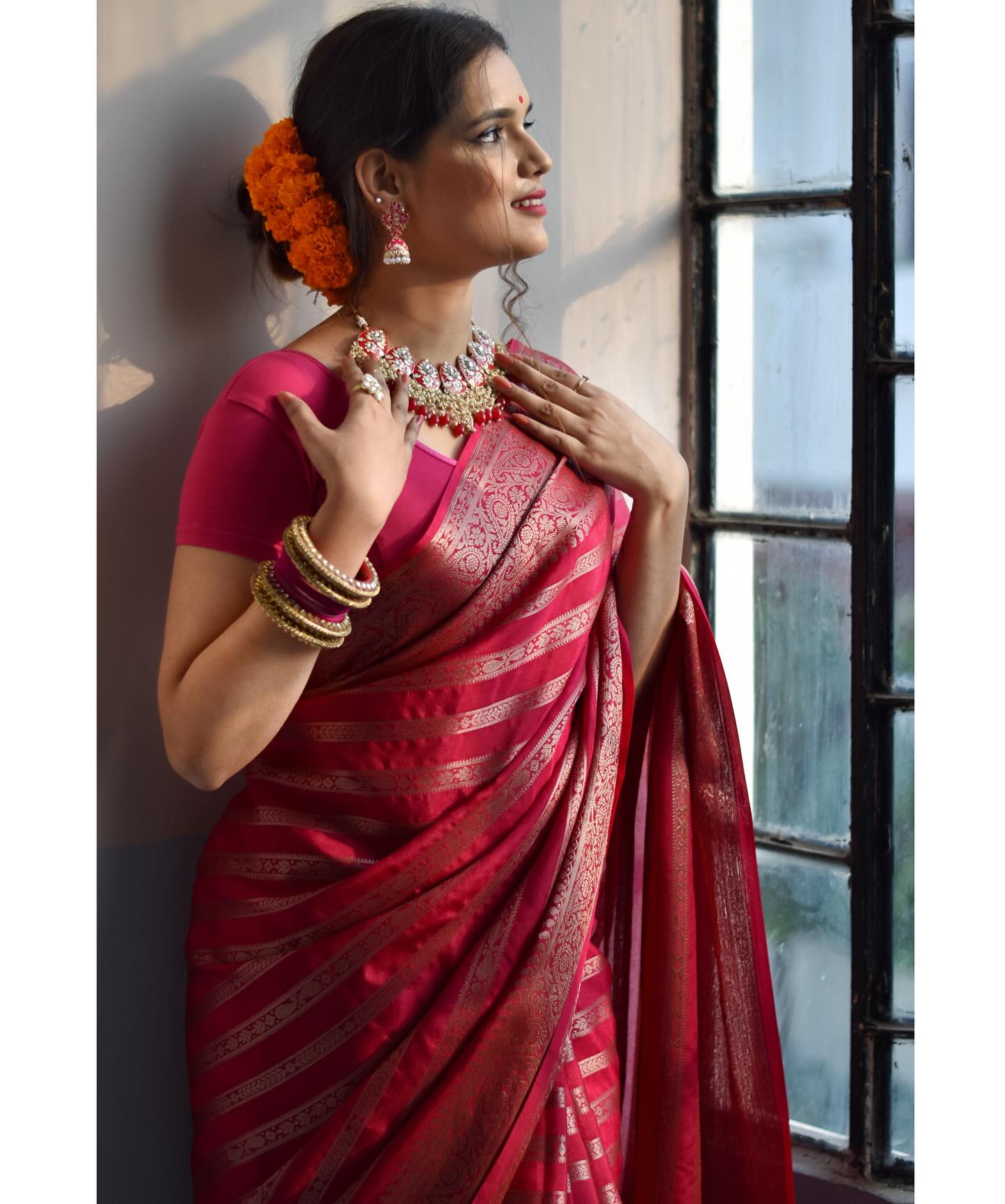 Banarasi Silk Saree in Soft Finish – Gold Zari Highlights & Rich Brocade Work