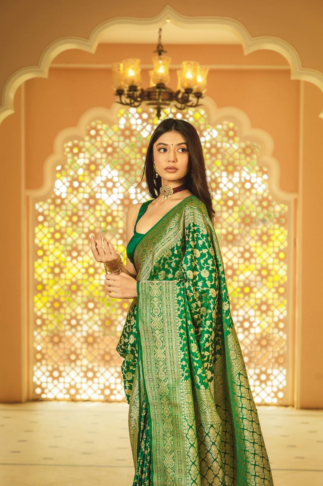 Elegant Banarasi Soft Silk Saree Featuring Heavy Brocade and Gold Zari Work