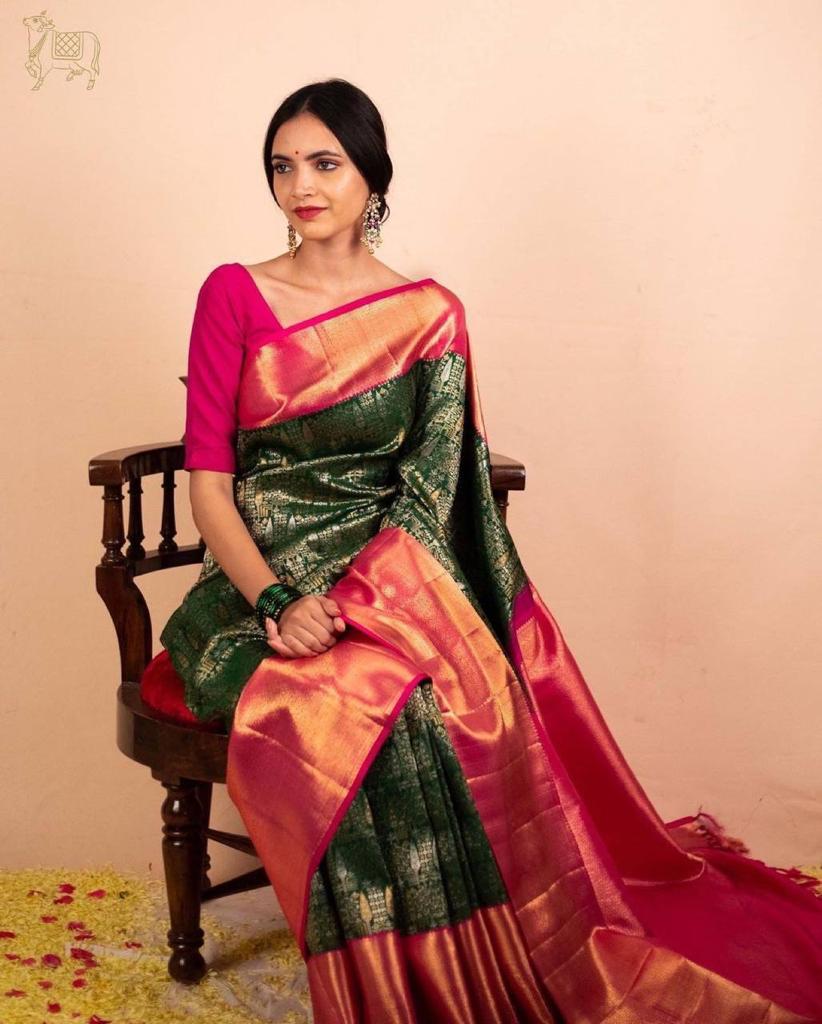 Banarasi Katan Silk Saree in Fuchsia with Zari Brocade Palla & Floral Jaal Pattern