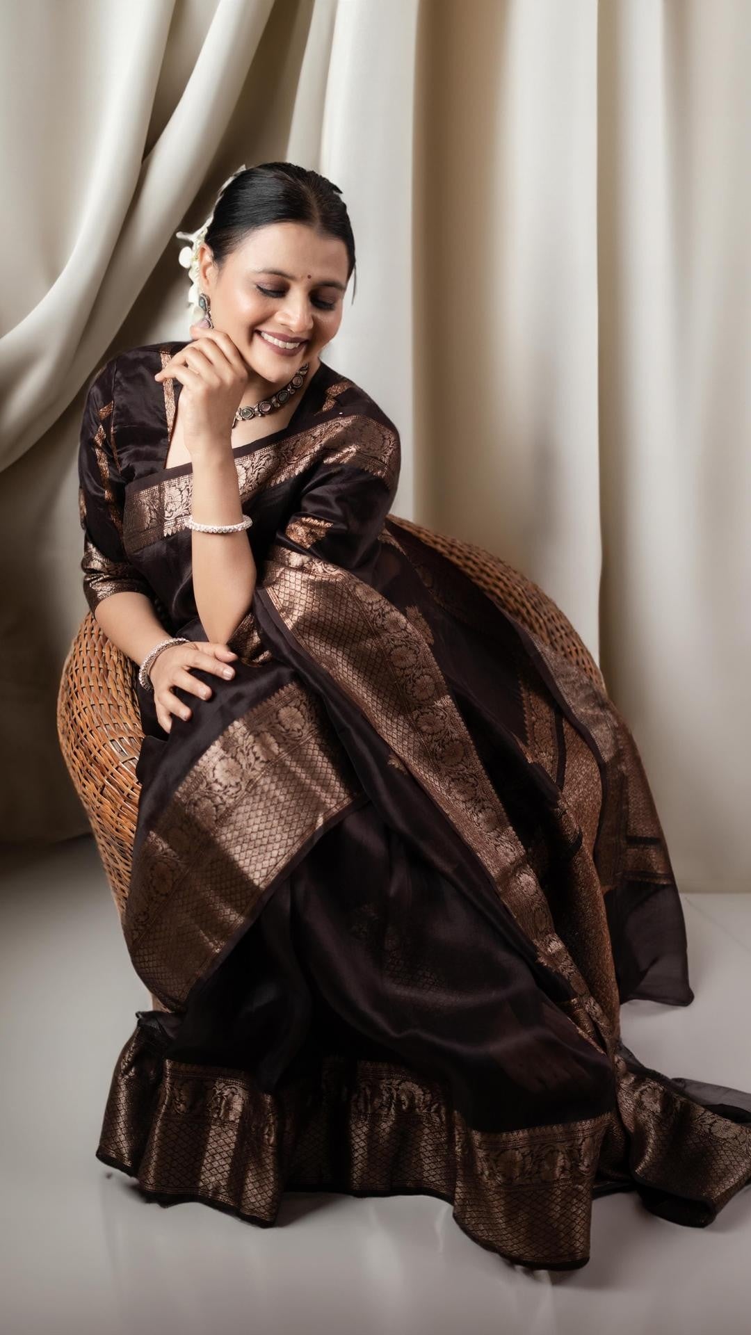 Banarasi Soft Silk Saree with Heavy Brocade & Copper Zari Weaving – Trusted Craftsmanship