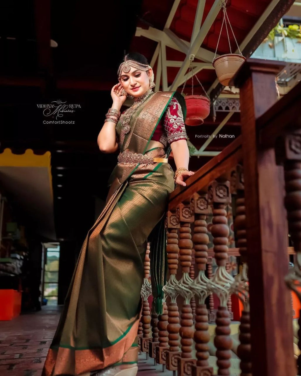 Banarasi Soft Silk Saree – Embellished with Traditional Copper Zari Motifs