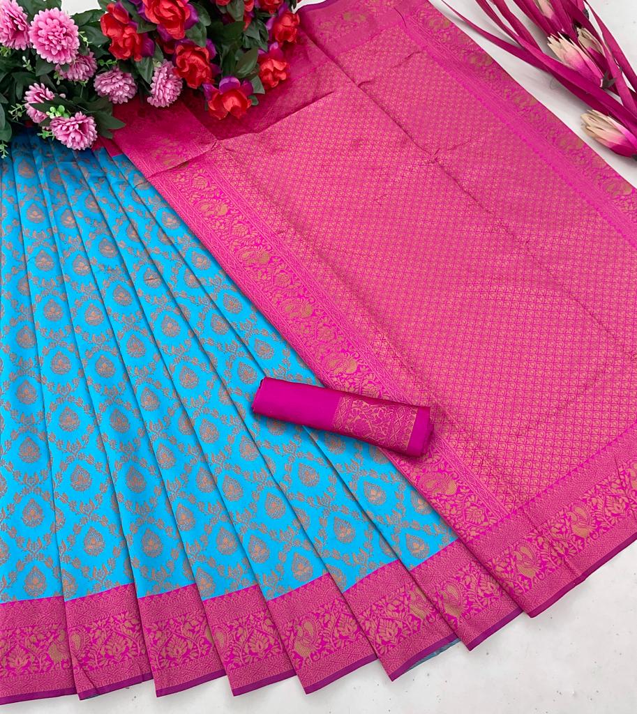 Banarasi Silk Saree in Soft Finish – Copper Zari Highlights & Classic Jacquard Weave