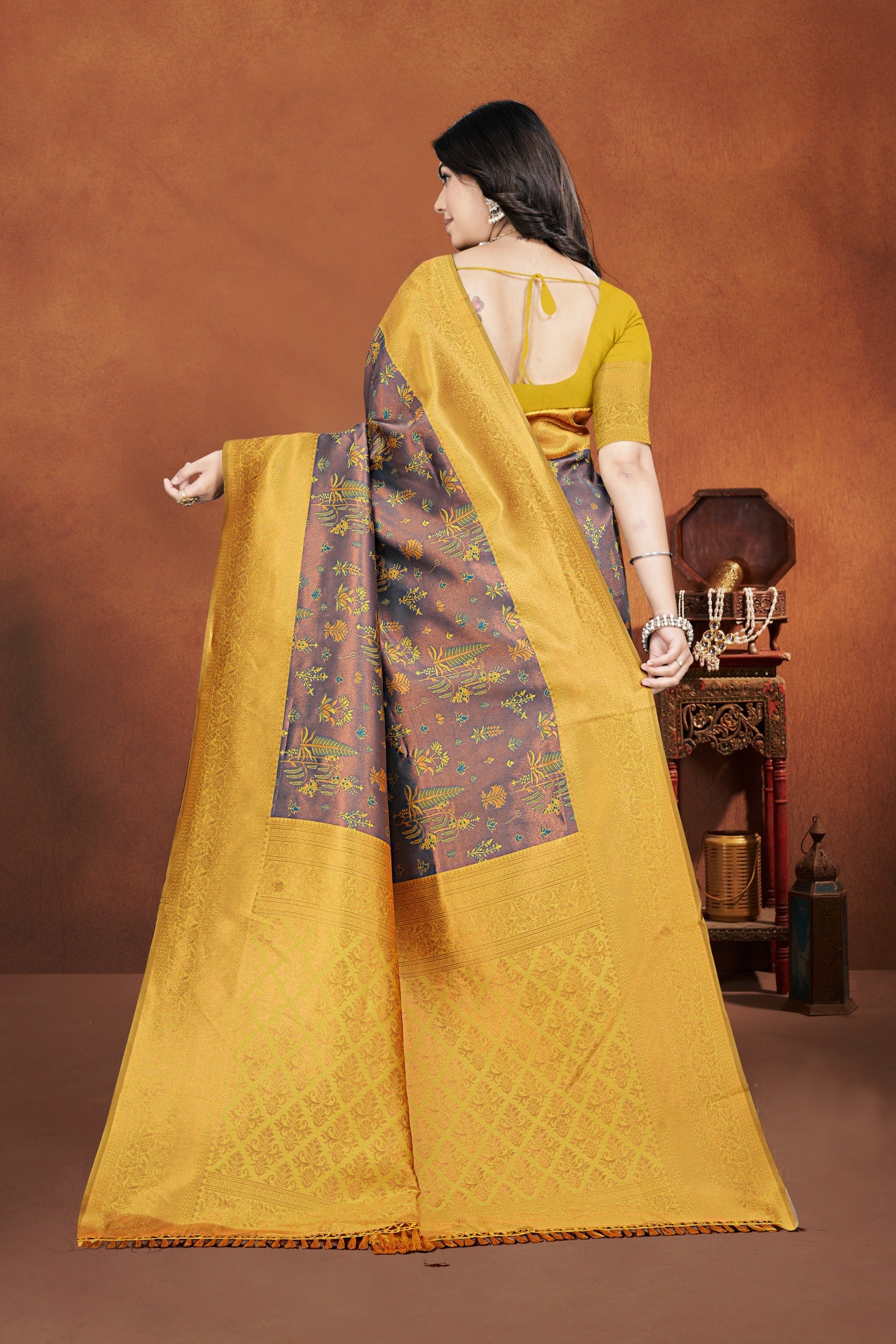 Banarasi Pure Zari Silk Saree with Floral Motifs