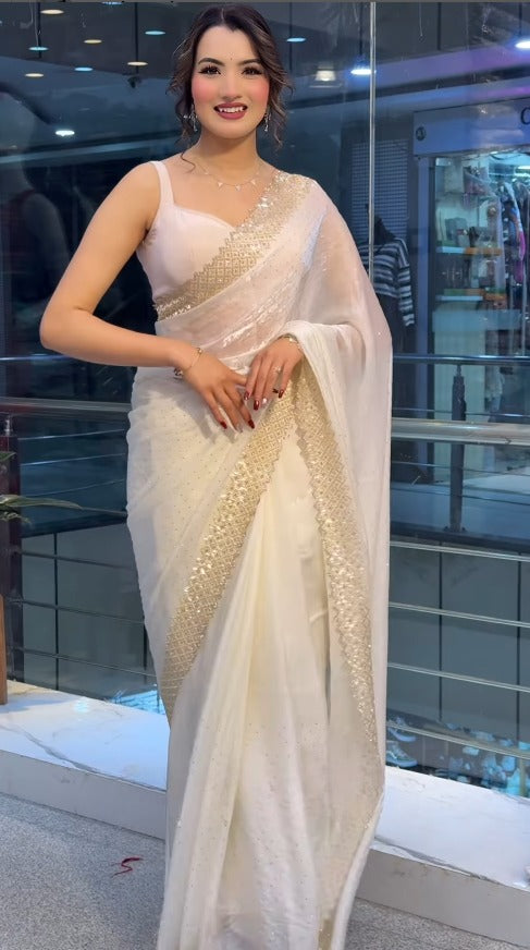 Soft Georgette Designer Party Wear Saree With Swarovski Zarkan Work